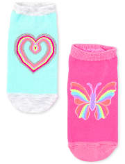 Paquete de 6 calcetines tobilleros con diseño de mariposa arcoíris para niñas