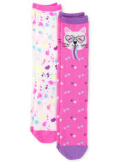 Calcetines hasta la rodilla con diseño de gato para niña, paquete de 2