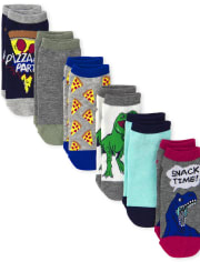 Calcetines tobilleros Dino Pizza para niños, paquete de 6