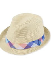 Boys Plaid Straw Fedora