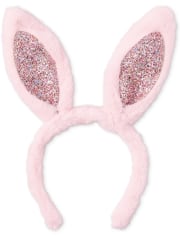 Girls Glitter Faux Fur Bunny Ears Headband
