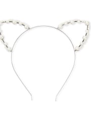 Girls Faux Pearl Cat Ears Metal Headband