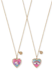 Paquete de 2 collares con medallón de corazón de unicornio arcoíris para niñas