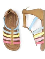 Sandalias de gladiador arcoíris para niñas pequeñas