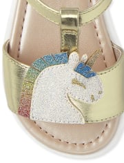 Sandalias metálicas con unicornio para niñas pequeñas