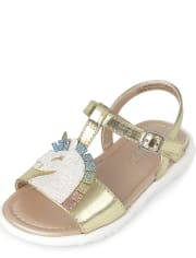 Sandalias metálicas con unicornio para niñas pequeñas