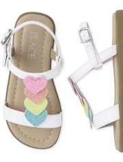 Toddler Girls Rainbow Heart T Strap Sandals