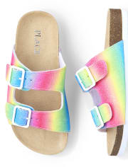 Sandalias con hebilla con purpurina arcoíris para niñas