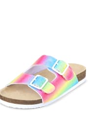 Girls Rainbow Glitter Buckle Slide Sandals