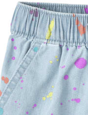 Girls Paint Splatter Denim Pull On Shorts