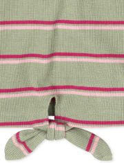 Girls Striped Ribbed Tie Front Top