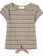 Girls Striped Ribbed Tie Front Top
