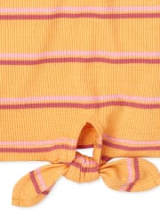 Girls Striped Ribbed Tie Front Top