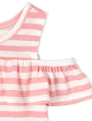 Toddler Girls Floral Striped Cold Shoulder Top 2-Pack