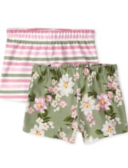 Shorts de rayas florales para niñas pequeñas, paquete de 2