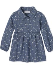 Baby And Toddler Girls Floral Chambray Shirt Dress