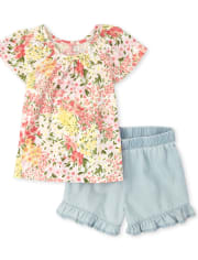 Toddler Girls Floral Chambray 2-Piece Set
