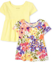 Paquete de 2 camisetas básicas con capas florales para niñas pequeñas