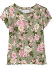 Haut côtelé à fleurs pour fille