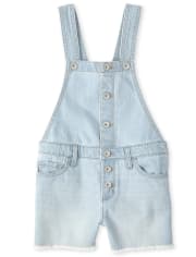 Girls Button Front Denim Shortalls