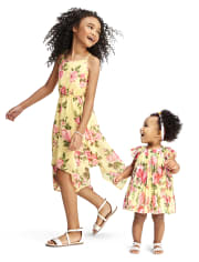 Girls Mommy And Me Floral Sharkbite Hem Dress