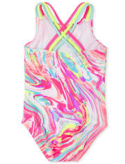 Girls Marble One Piece Swimsuit