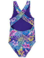 Girls Tropical Floral One Piece Swimsuit
