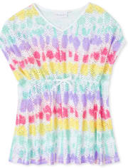 Girls Rainbow Tie Dye Lace Cover Up