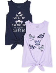 Girls Nature Tie Front Tank Top 2-Pack