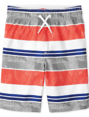 Boys Striped Swim Trunks
