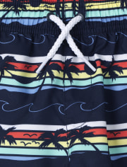 Boys Palm Tree Striped Swim Trunks