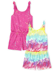 Girls Print Tie Shoulder Romper 2-Pack