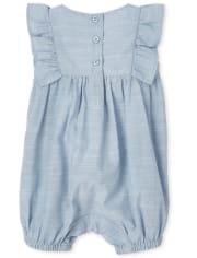 Baby Girls Embroidered Chambray Ruffle Romper