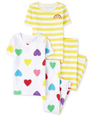 Girls Rainbow Heart Snug Fit Cotton Pajamas 2-Pack
