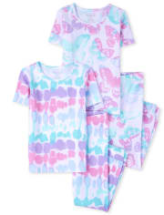 Girls Tie Dye Butterfly Snug Fit Cotton Pajamas 2-Pack