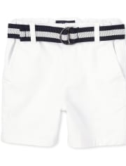 Baby And Toddler Boys Belted Woven Chino Shorts - WHITE
