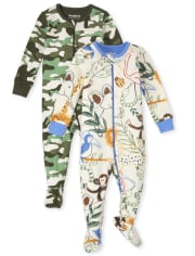 Baby And Toddler Boys Animal Camo Snug Fit Cotton One Piece Pajamas 2-Pack