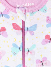 Pyjama une pièce en coton ajusté papillon pour bébés et petites filles, paquet de 2