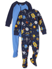 Baby And Toddler Boys Space Snug Fit Cotton One Piece Pajamas 2-Pack