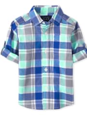 Baby And Toddler Boys Plaid Poplin Button Up Shirt