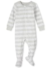 Pijama unisex de una pieza de algodón a rayas para bebés y niños pequeños a juego