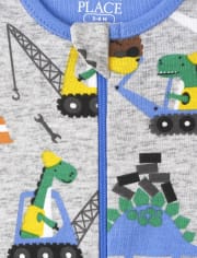 Pijama de una pieza de algodón para bebés y niños pequeños Dino Construction Snug Fit