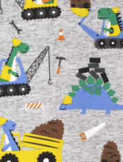 Pijama de una pieza de algodón para bebés y niños pequeños Dino Construction Snug Fit