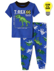 Pijama de algodón de ajuste cómodo para bebés y niños pequeños Glow Dino