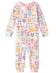 Pijamas de una pieza de algodón con ajuste ceñido y animales ABC para bebés y niñas pequeñas