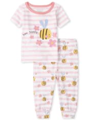 Baby And Toddler Girls Bee Striped Snug Fit Cotton Pajamas
