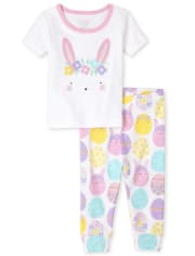 Pijamas de algodón ajustados con diseño de conejitos de Pascua para bebés y niñas pequeñas