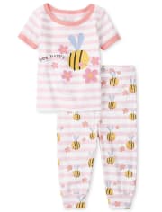 Baby And Toddler Girls Bee Striped Snug Fit Cotton Pajamas