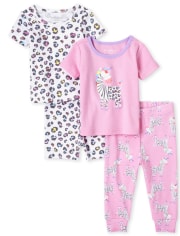 Paquete de 2 pijamas de algodón cebra para bebés y niñas pequeñas