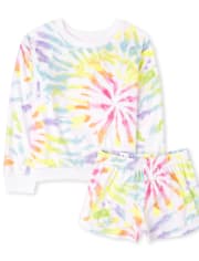 Girls Mommy And Me Tie Dye Matching Velour Pajamas